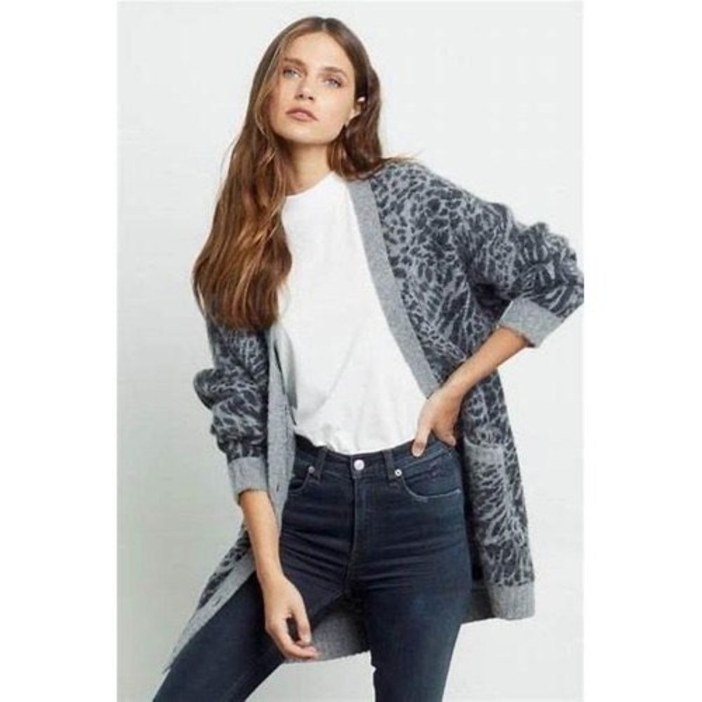 Rails OSLO Grey Mixed Animal Print Alpaca Wool Blend Cardigan Sweater Small